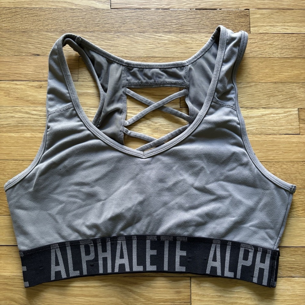 Alphalete Cross Back Sports Bra Grey Black Womens Large Fitness Gym